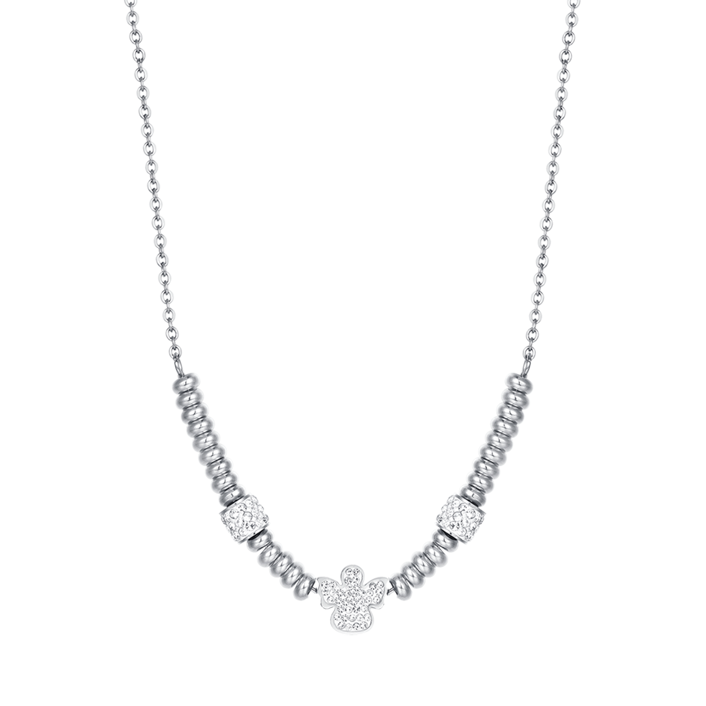 COLLIER D'ANGE EN ACIER AVEC CRISTAUX BLANCS