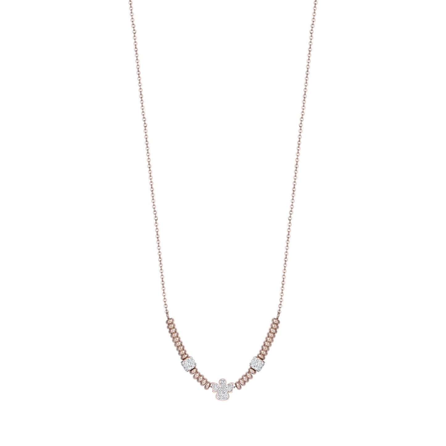 COLLIER EN ACIER IP ROSE AVEC ANGE AVEC CRISTAUX BLANCS Luca Barra