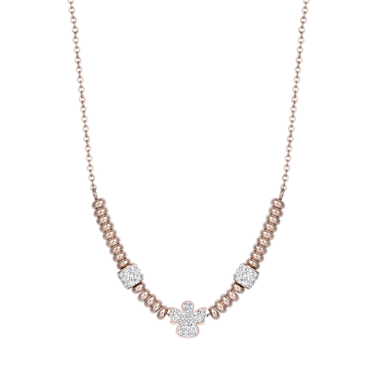 COLLIER ACIER IP ROSE AVEC ANGE AVEC CRISTAUX BLANCS