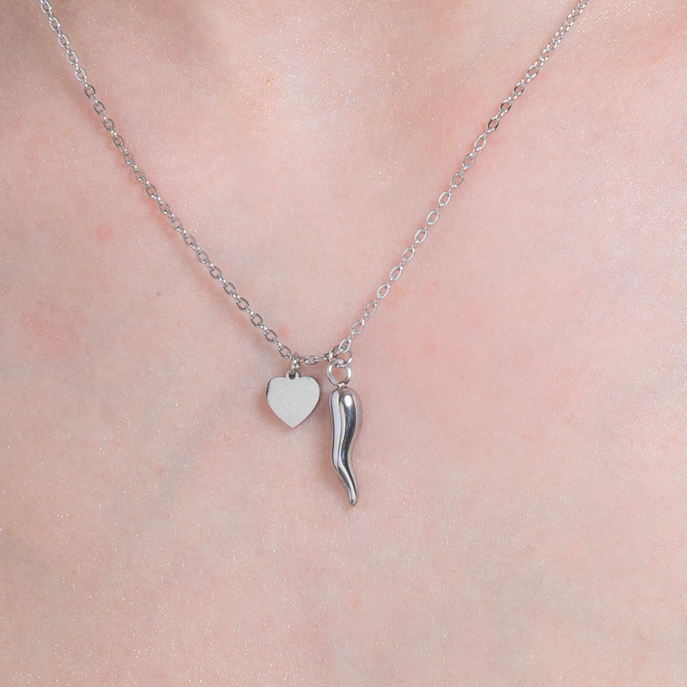 COLLIER EN ACIER POUR FEMME AVEC COEUR ET CORNE Luca Barra