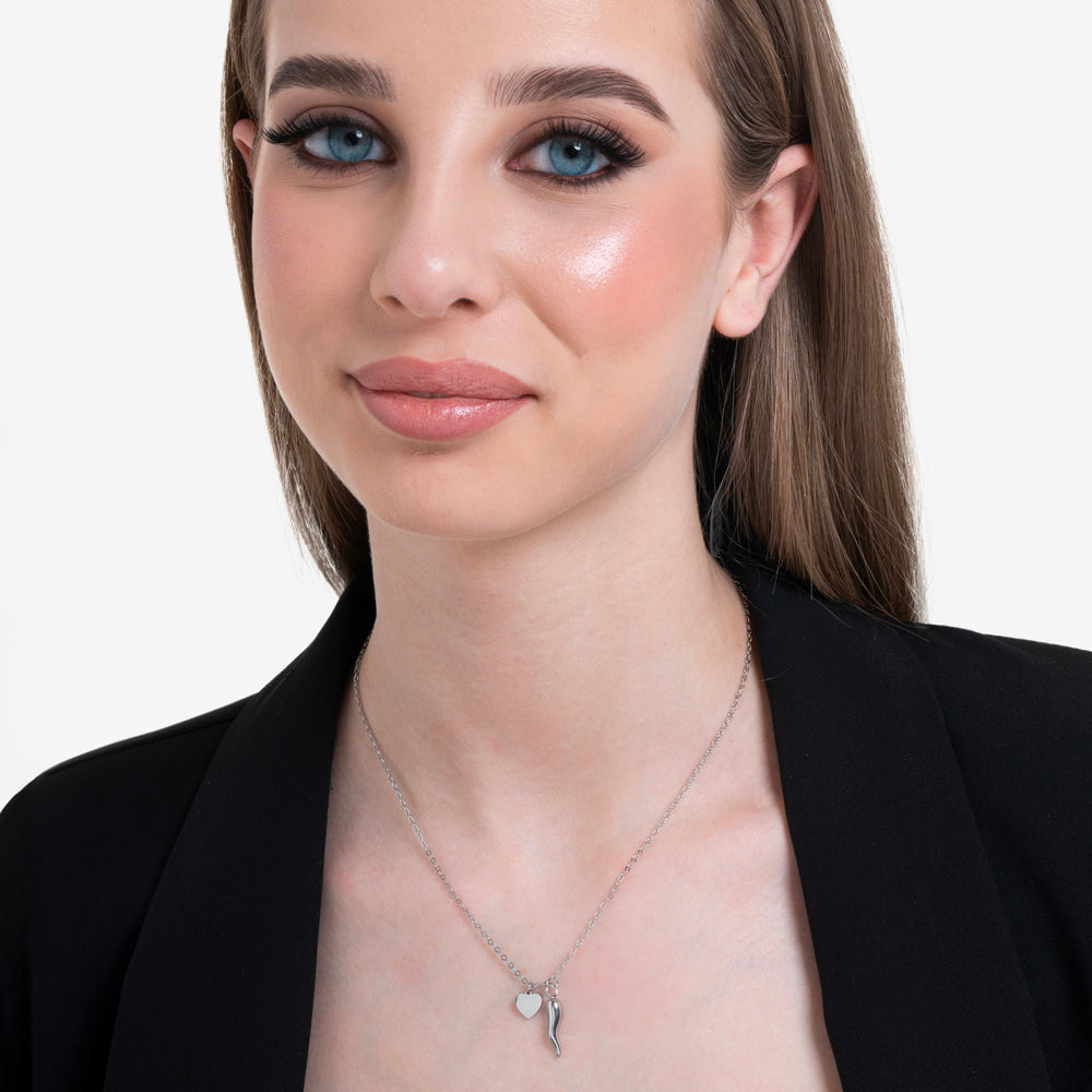 COLLIER POUR FEMME EN ACIER AVEC CŒUR ET CORNE