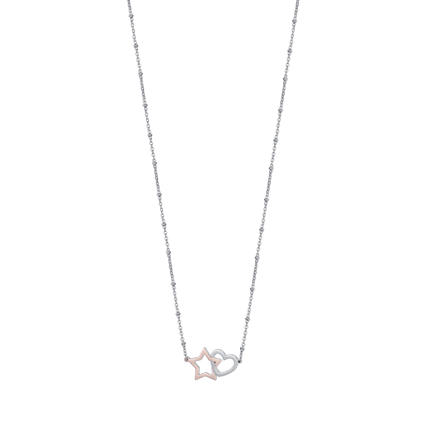 COLLIER D'ACIER AVEC COEUR D'ACIER ET ETOILE D'ACIER IP ROSE Luca Barra