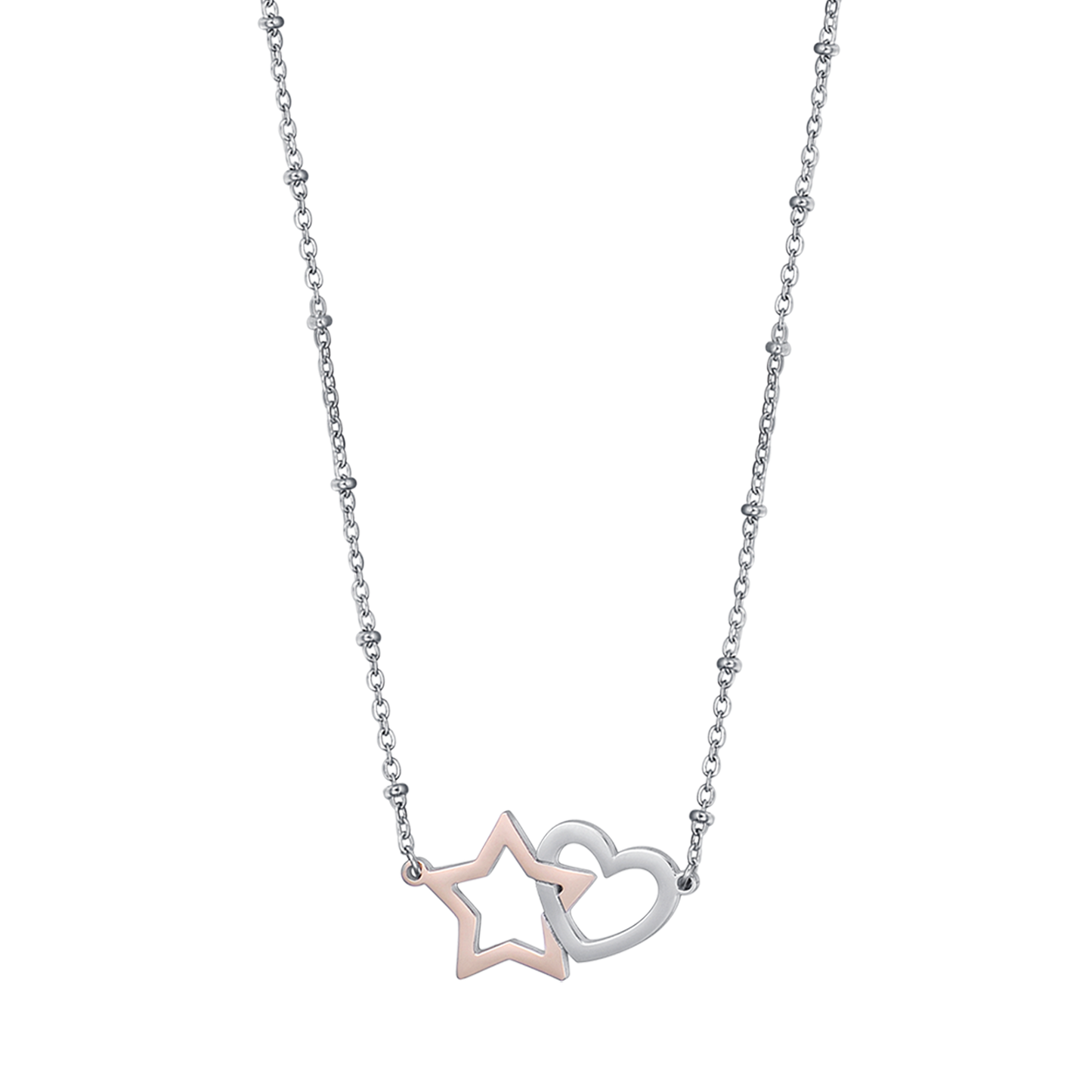 COLLIER D'ACIER AVEC COEUR D'ACIER ET ETOILE D'ACIER IP ROSE Luca Barra