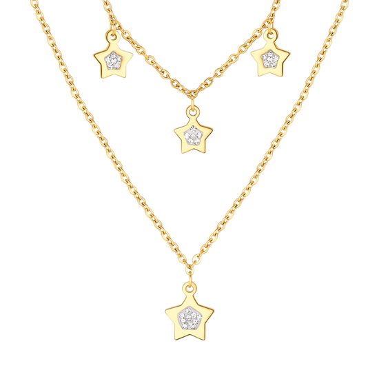 COLLIER EN ACIER DORÉ POUR FEMMES AVEC ÉTOILES ET CRISTAUX BLANCS