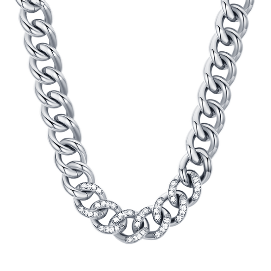 COLLIER POUR FEMME EN ACIER AVEC CHAÎNETTE ET CRISTAUX BLANCS