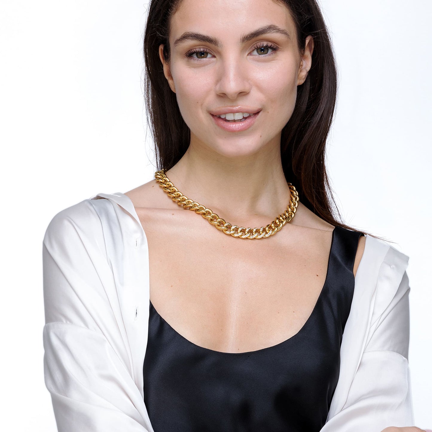 COLLIER POUR FEMME EN ACIER AVEC CHAÎNETTE ET CRISTAUX BLANCS