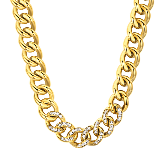 COLLIER POUR FEMME EN ACIER AVEC CHAÎNETTE ET CRISTAUX BLANCS
