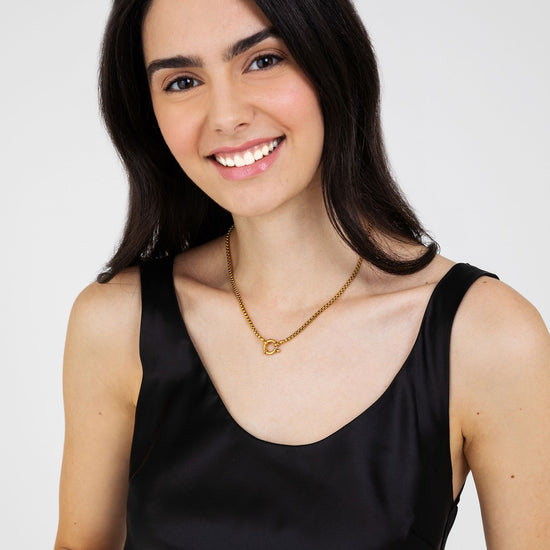 COLLIER EN ACIER DORÉ POUR FEMMES AVEC FERMOIR IP GOLD