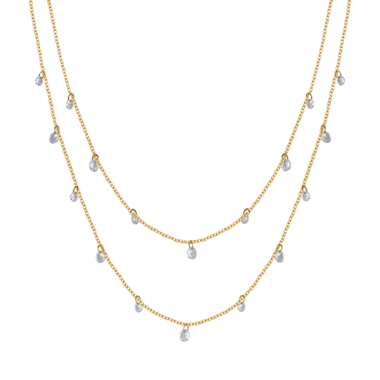 COLLIER EN ACIER MULTIBRINS OR IP AVEC CRISTAUX BLANCS