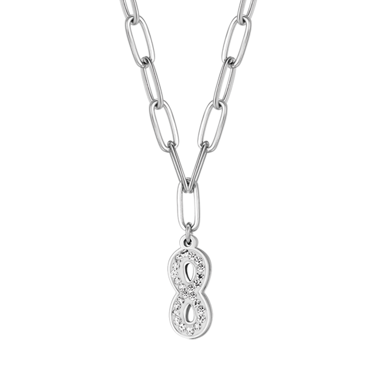 COLLIER EN ACIER POUR FEMMES AVEC CRISTAUX INFINIS ET BLANCS ET MAILLON DE CHAÎNE