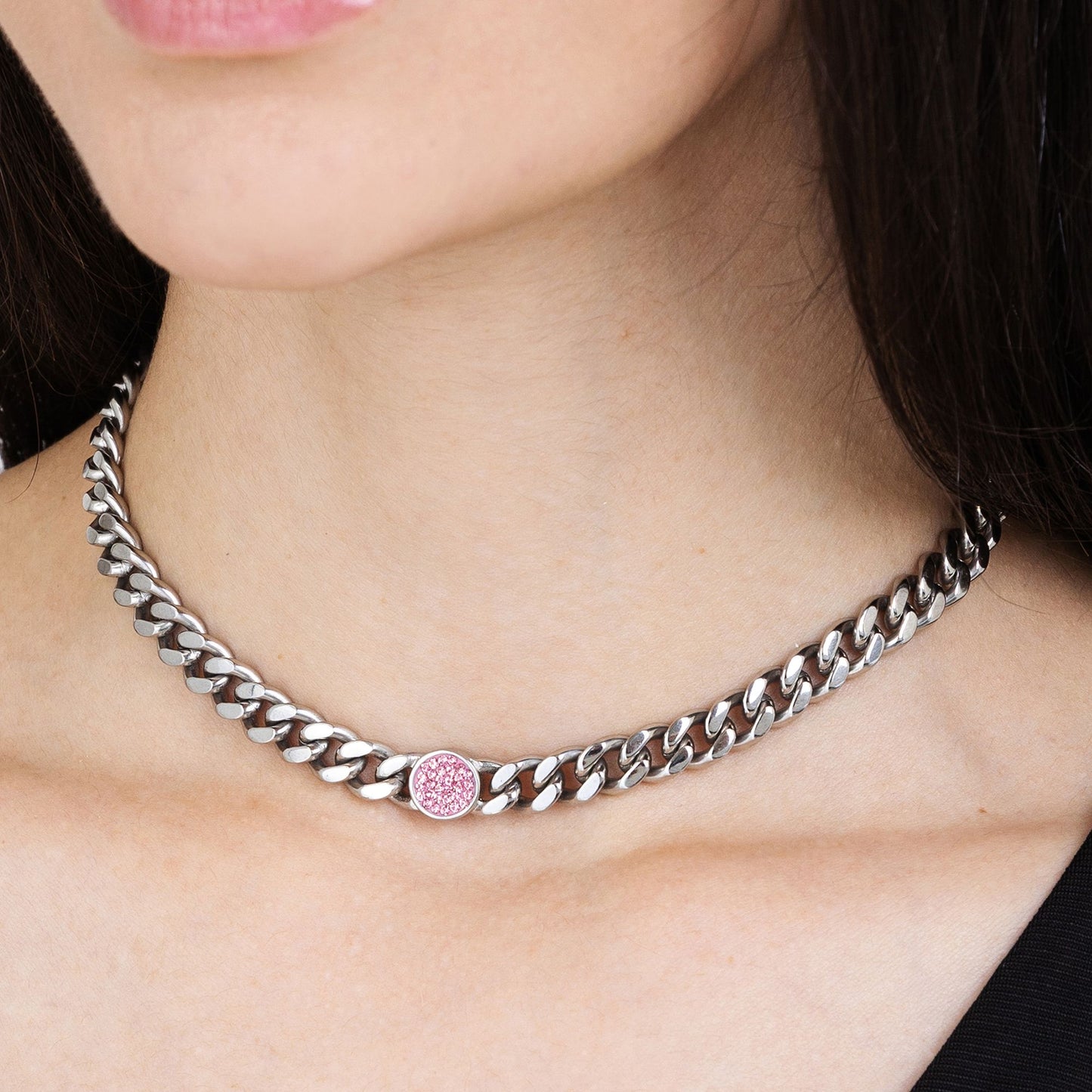 COLLIER POUR FEMME EN ACIER AVEC CRISTAUX ROSE Luca Barra