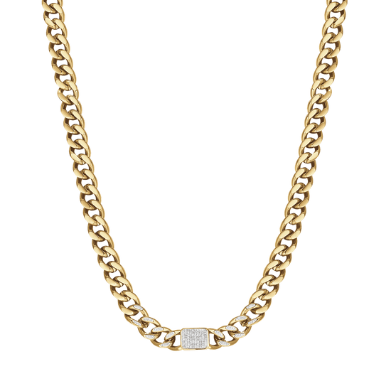 COLLIER EN ACIER DORÉ POUR FEMME AVEC PENDENTIFS EN CRISTAL BLANC ET CHAÎNE À MAILLONS