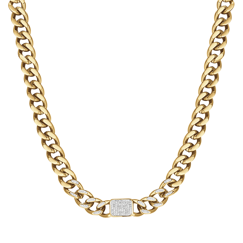 COLLIER POUR FEMME EN ACIER OR IP AVEC PENDENTIFS EN CRISTAUX BLANCS ET LIEN DE CHAÎNE Luca Barra