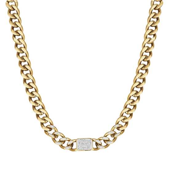 COLLIER EN ACIER DORÉ POUR FEMME AVEC PENDENTIFS EN CRISTAL BLANC ET CHAÎNE À MAILLONS