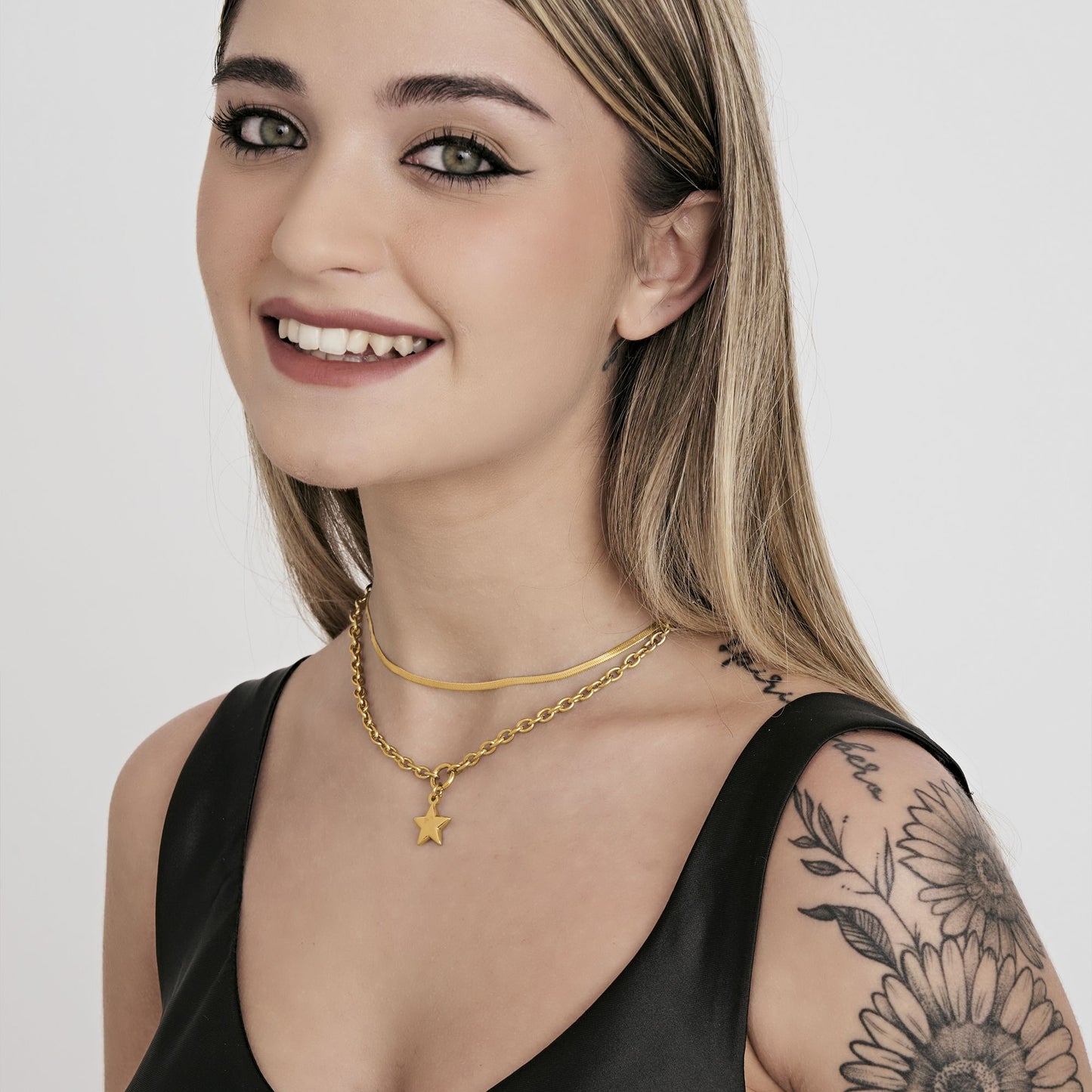 COLLANA DONNA IN ACCIAIO IP GOLD MUTLIFILO CON STELLA