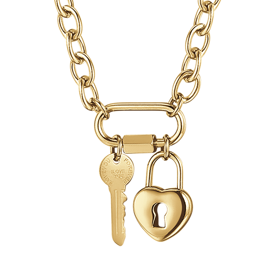 COLLIER EN ACIER POUR DAMES AVEC CLÉ ET CADENAS EN FORME DE CŒUR