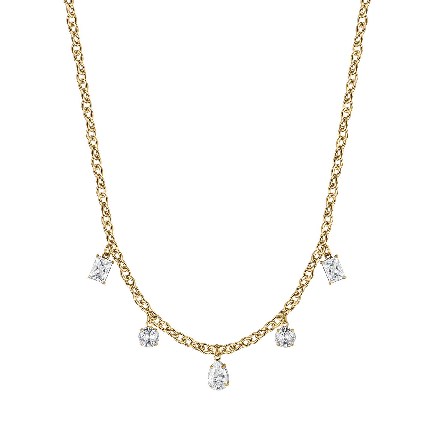 COLLANA DONNA IN ACCIAIO IP GOLD CON CRISTALLI BIANCHI PENDENTI Luca Barra