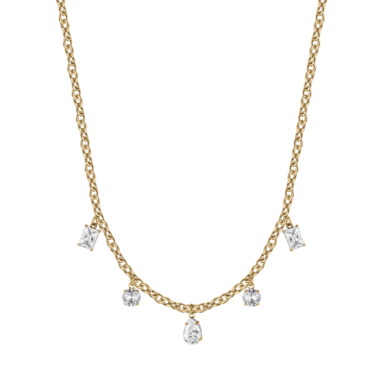 COLLANA DONNA IN ACCIAIO IP GOLD CON CRISTALLI BIANCHI PENDENTI Luca Barra