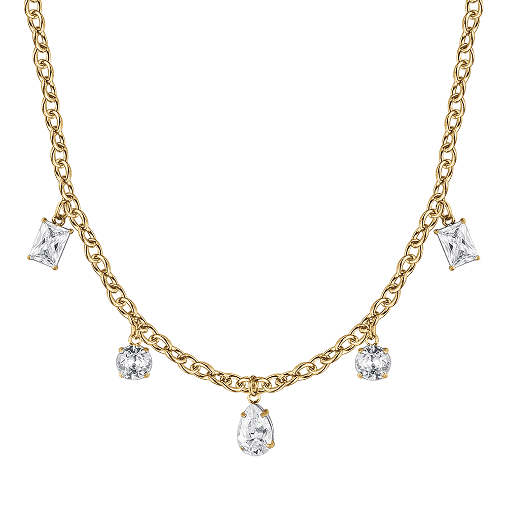 COLLANA DONNA IN ACCIAIO IP GOLD CON CRISTALLI BIANCHI PENDENTI Luca Barra