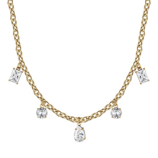 COLLANA DONNA IN ACCIAIO IP GOLD CON CRISTALLI BIANCHI PENDENTI Luca Barra