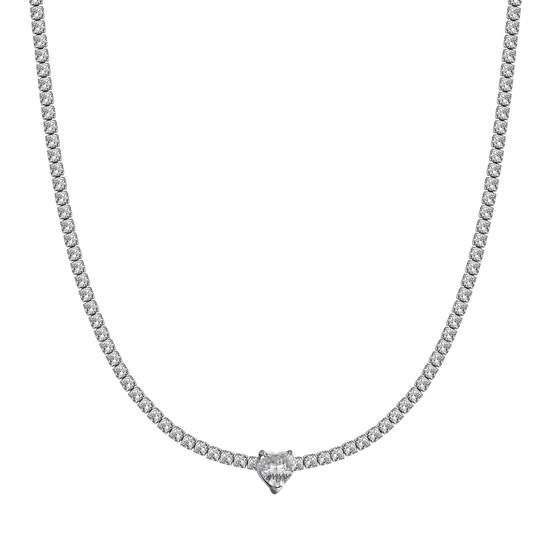 COLLIER POUR FEMME EN ACIER AVEC CRYSTAUX BLANCS ET COEUR EN CRYSTAUX Luca Barra