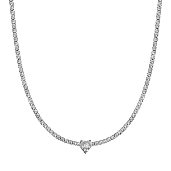 COLLIER EN ACIER POUR FEMMES AVEC CRISTAUX BLANCS ET CŒUR EN CRISTAL
