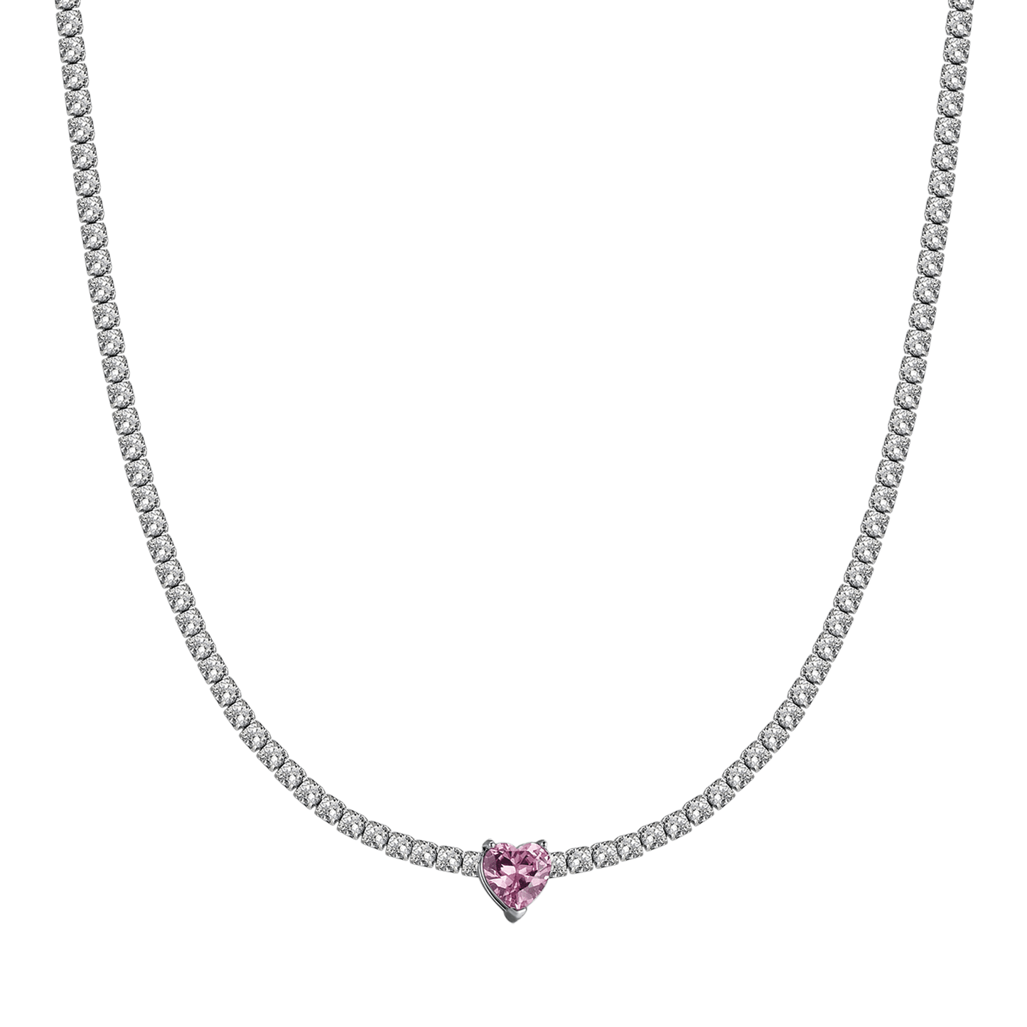 COLLIER EN ACIER POUR FEMMES AVEC CRISTAUX BLANCS ET CŒUR EN CRISTAL