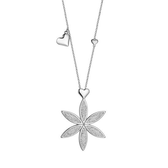 LONG COLLIER EN ACIER POUR FEMME AVEC FLEUR DE VIE ET COEUR Luca Barra