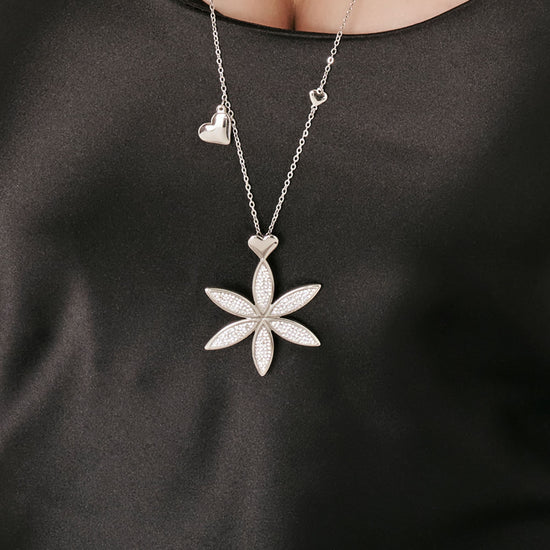 LONG COLLIER EN ACIER POUR FEMME AVEC FLEUR DE VIE ET COEUR Luca Barra