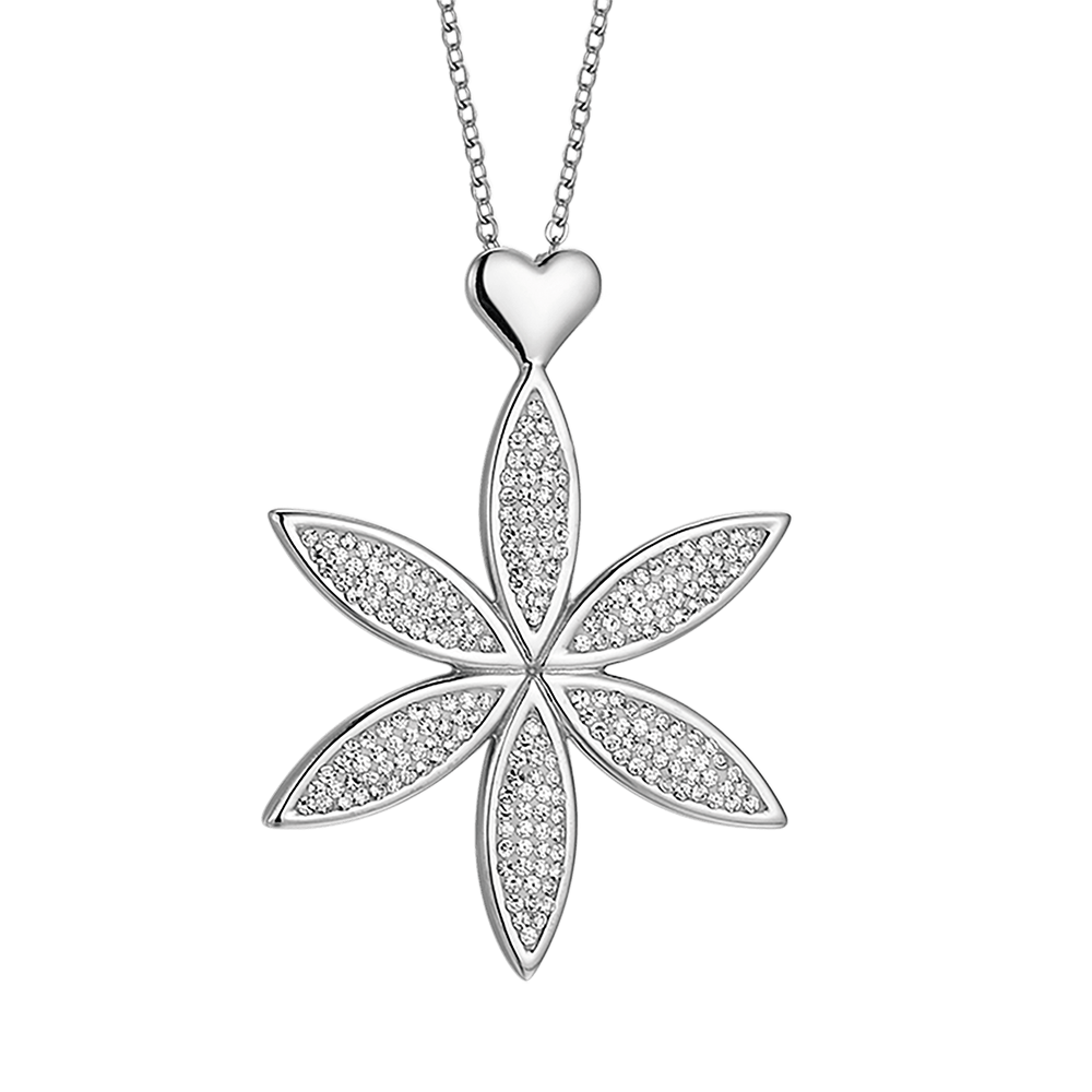 COLLIER LONG EN ACIER POUR FEMMES AVEC FLEUR DE VIE ET COEUR