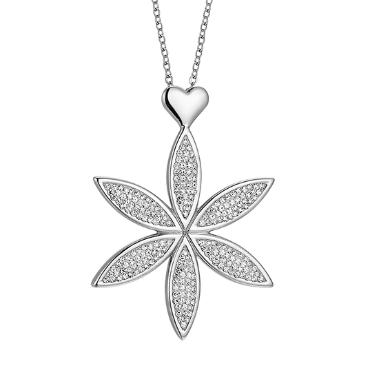 COLLIER LONG EN ACIER POUR FEMMES AVEC FLEUR DE VIE ET COEUR
