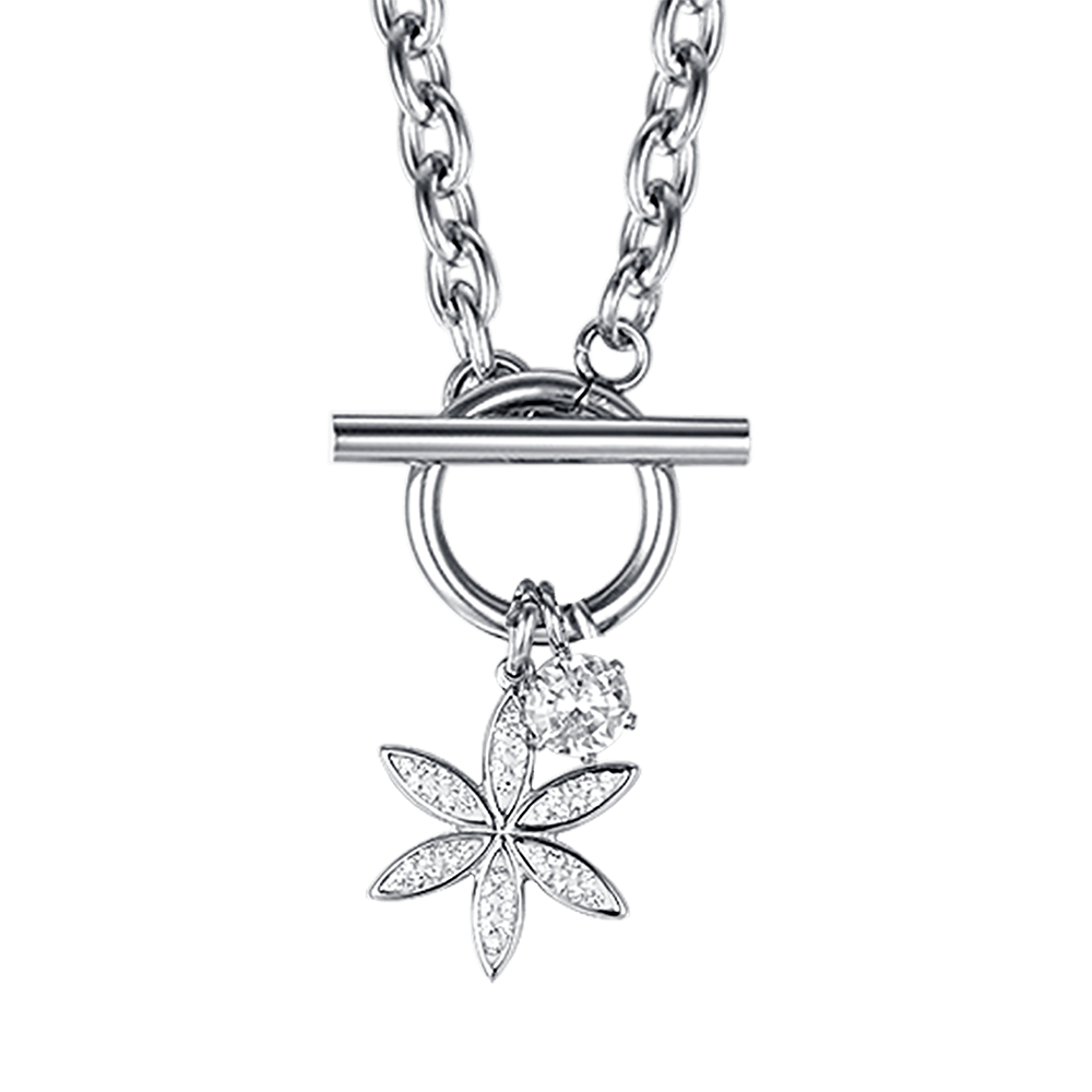 COLLIER FEMME EN ACIER AVEC FLEUR DE VIE AVEC CRISTAUX BLANCS