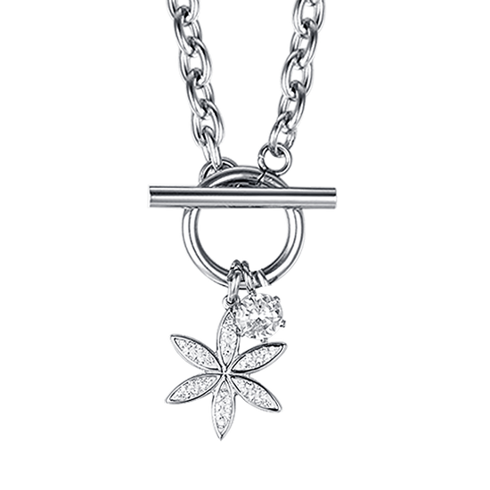COLLIER FEMME EN ACIER AVEC FLEUR DE VIE AVEC CRISTAUX BLANCS