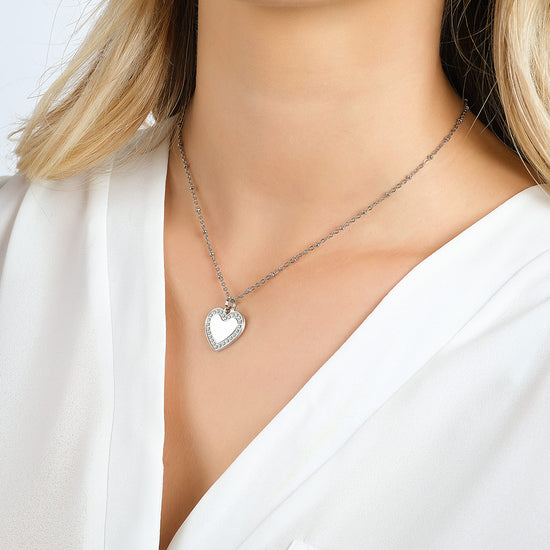 COLLIER EN ACIER POUR FEMME AVEC COEUR AVEC CRISTAUX BLANCS Luca Barra