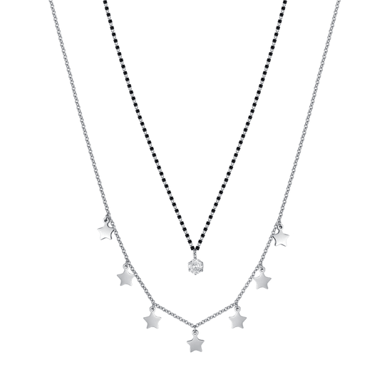 COLLIER POUR FEMME EN ACIER AVEC ETOILES, ELEMENTS EN IP NOIR ET CRISTAL BLANC Luca Barra