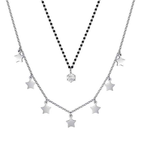 COLLIER POUR FEMME EN ACIER AVEC ETOILES, ELEMENTS EN IP NOIR ET CRISTAL BLANC Luca Barra