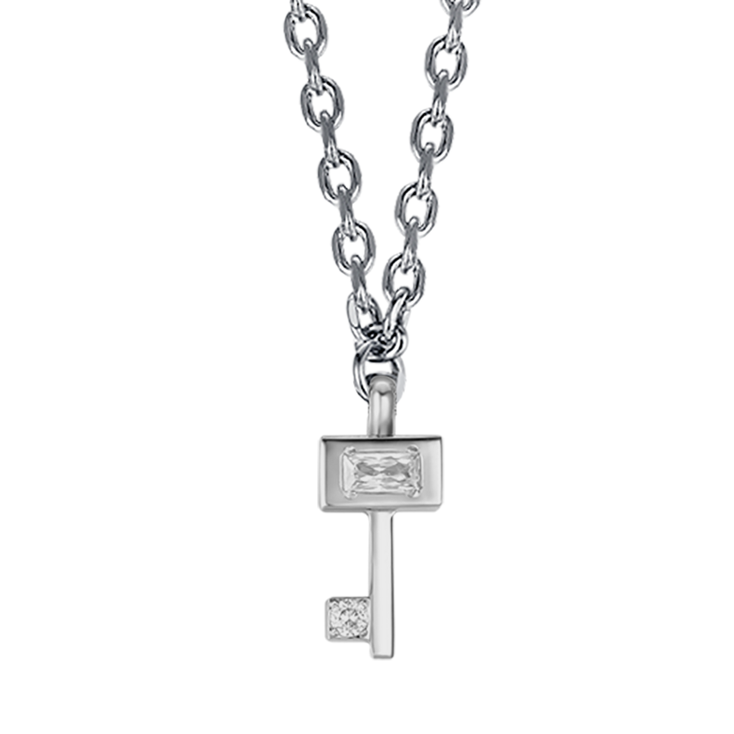 COLLIER CLÉ EN ACIER AVEC CRISTAUX BLANCS
