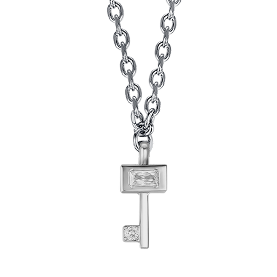COLLIER CLÉ EN ACIER AVEC CRISTAUX BLANCS