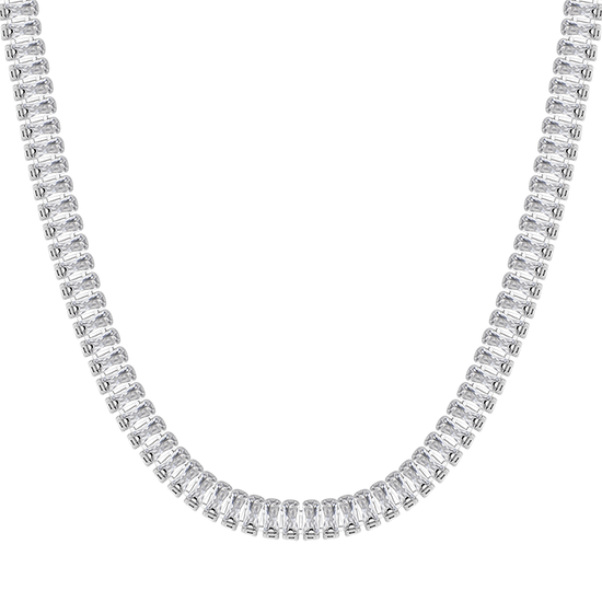 COLLIER TENNIS FEMME EN ACIER AVEC CRISTAUX BAGUETTE BLANCS