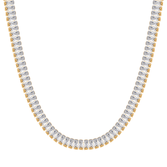 COLLIER TENNIS FEMME EN ACIER AVEC CRISTAUX BAGUETTE BLANCS