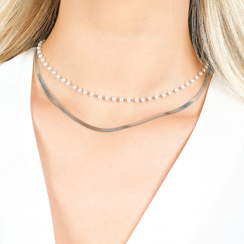 COLLIER POUR FEMME EN ACIER AVEC PERLES BLANCHES Luca Barra