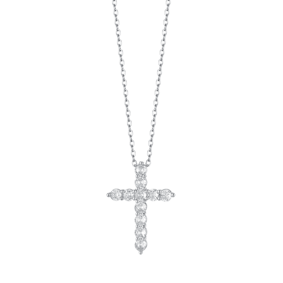 COLLIER CROIX EN ACIER POUR FEMMES AVEC CRISTAUX BLANCS