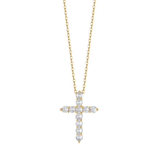 COLLIER POUR FEMME EN ACIER INOXYDABLE AVEC CROIX ET CRISTAUX BLANCS