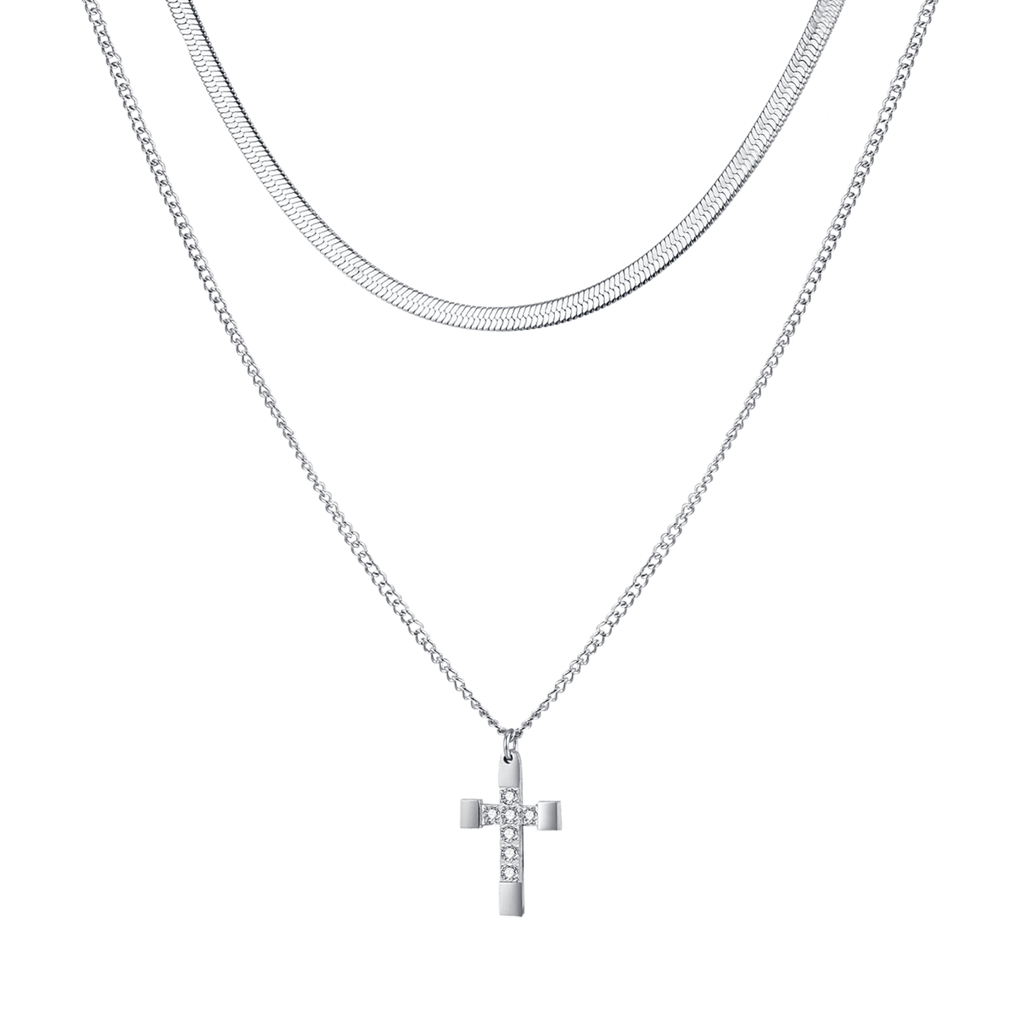 COLLIER CROIX EN ACIER POUR FEMMES AVEC CRISTAUX BLANCS