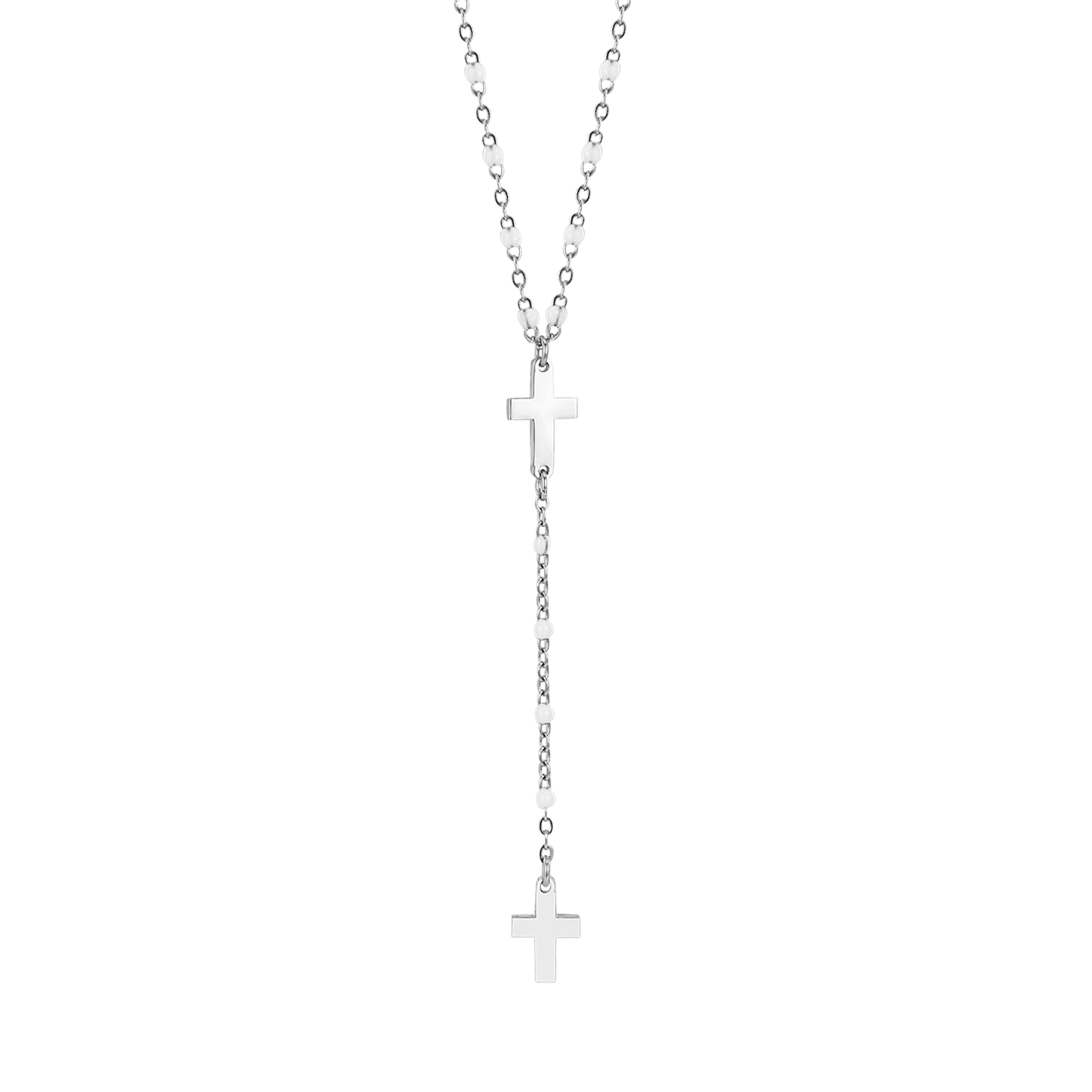 COLLIER ROSAIRE POUR FEMME EN ACIER AVEC CROIX ET ÉLÉMENTS BLANCS Luca Barra