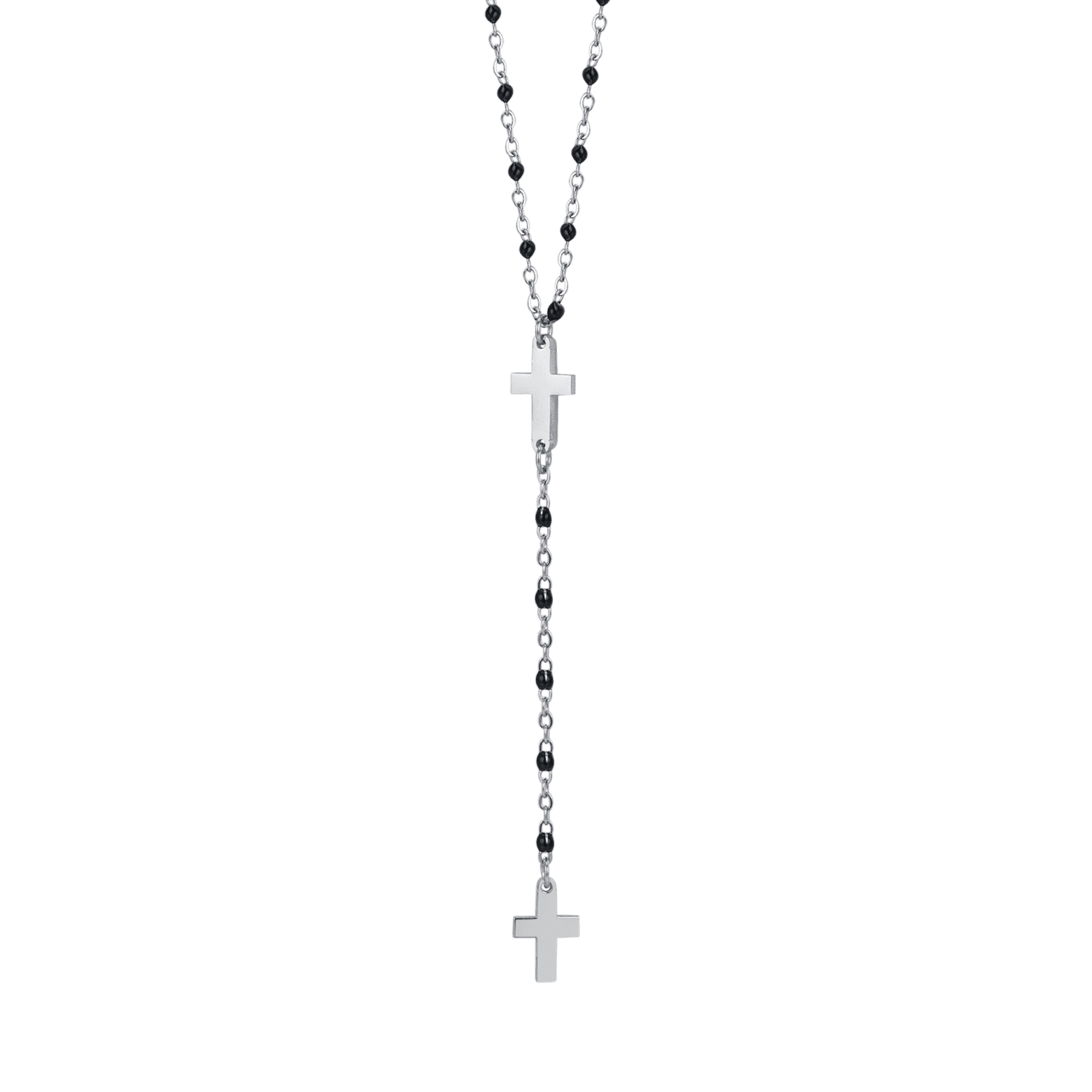 COLLIER ROSAIRE POUR FEMME EN ACIER AVEC CROIX ET ÉLÉMENTS NOIRS Luca Barra