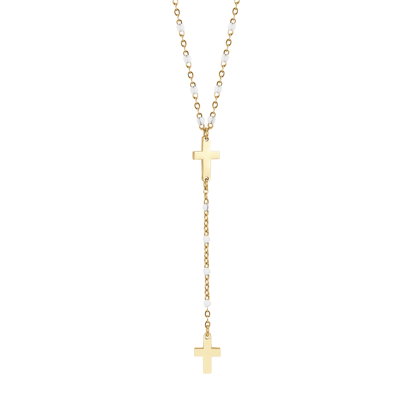 COLLIER ROSAIRE POUR FEMME EN ACIER OR IP AVEC ÉLÉMENTS CROIX ET BLANCS Luca Barra