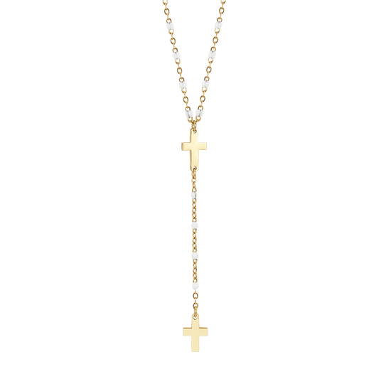 COLLIER ROSAIRE POUR FEMME EN ACIER OR IP AVEC ÉLÉMENTS CROIX ET BLANCS Luca Barra