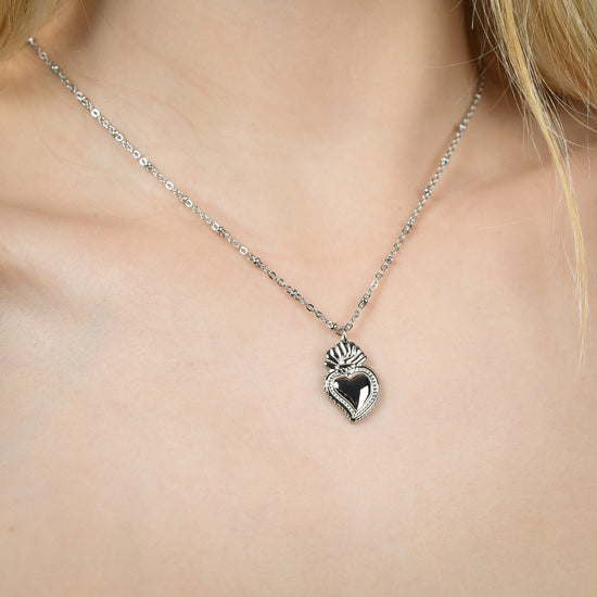 COLLIER EN ACIER POUR FEMMES AVEC CŒUR SACRÉ