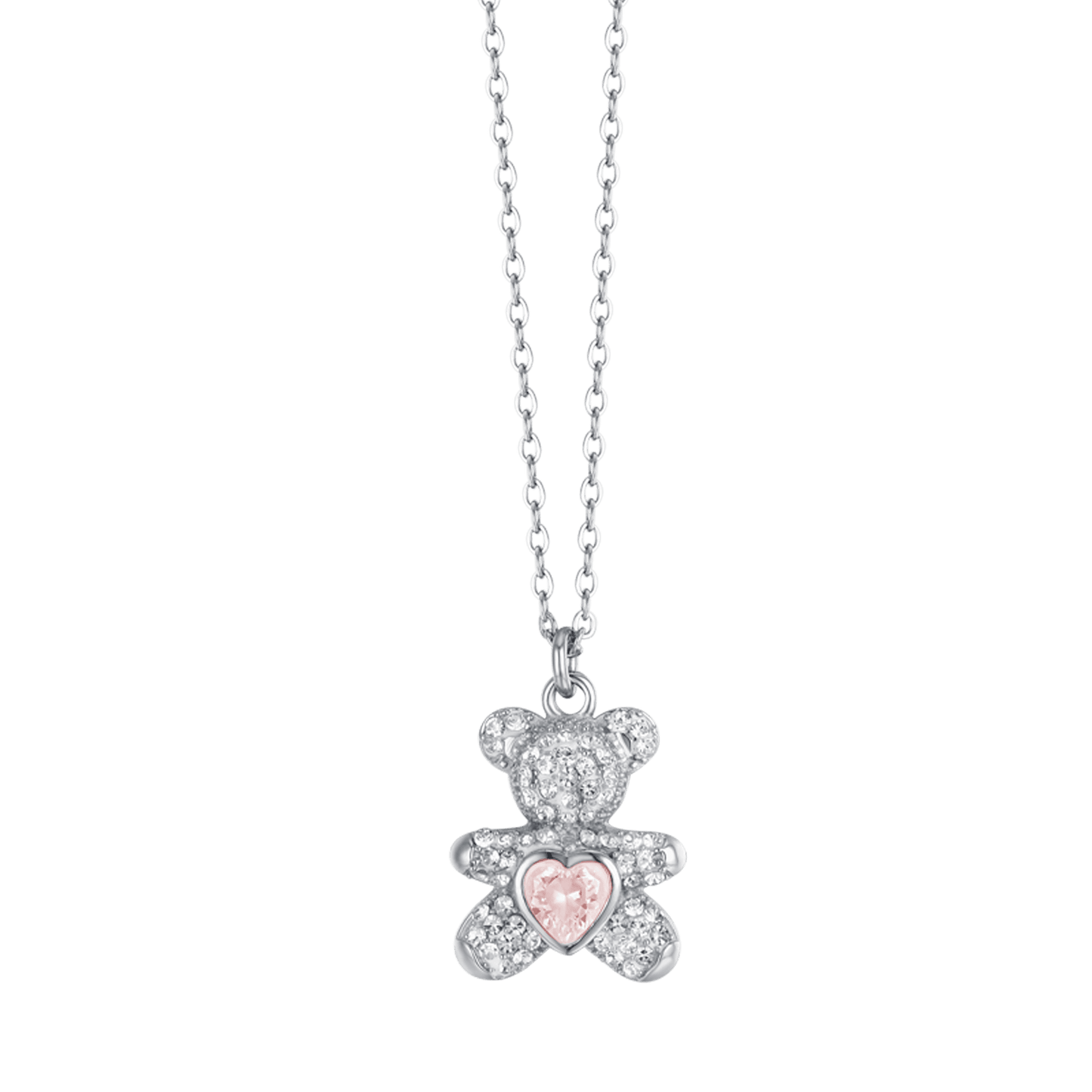 COLLIER EN ACIER POUR FEMMES AVEC OURSON EN PELUCHE AVEC CRISTAUX ROSES ET BLANCS